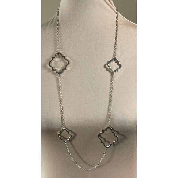 Long Necklace Gold Tone Statement Fashion Chain Open Medallion - Picture 1 of 3